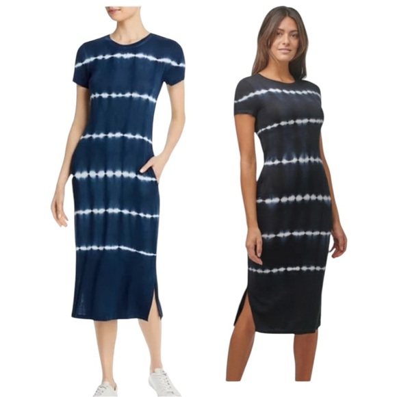 2 MNY Marc New York Midnight & Black Tie Dye Short Sleeve Midi Dress NEW - Picture 1 of 16